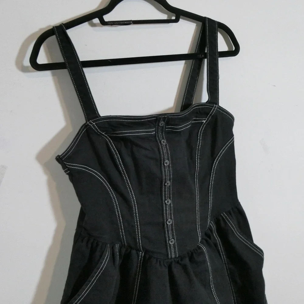 Pilcro Womens Dress L Black Contrast Stitch Denim Midi Corset Goth Romantic Edgy